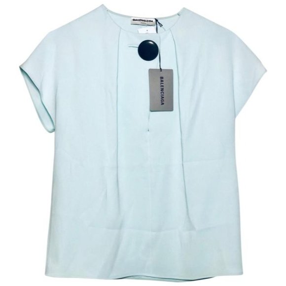 Balenciaga Blue Sleeveless Button Blouse - Picture 1 of 10